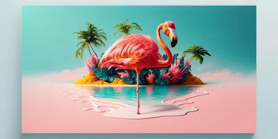 flamingo em Rosa areia praia, ai gerado foto