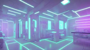 futurista interior limpar \ limpo moderno médico quarto com néon luz, generativo arte de ai