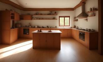 ilustração digital desenhando do de madeira cozinha dentro a casa, generativo arte de ai foto