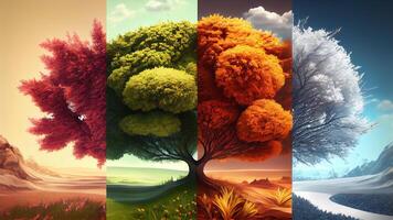 quatro temporadas com primavera, verão, outono, inverno. árvore lindo para seu Projeto com generativo ai foto