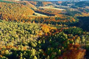 vista aérea das montanhas cobertas de floresta de outono foto