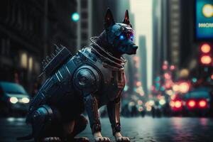 cachorro polícia robô dentro cidade, futurista, generativo ai foto