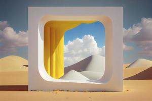 surreal deserto panorama com branco nuvens indo para dentro a amarelo quadrado portais em ensolarado dia foto