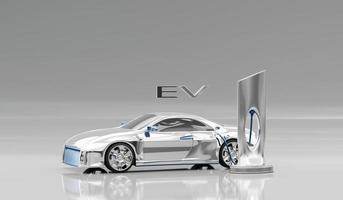 futurista conceito elétrico veículo ev carro com energia estação cobrando 3d Renderização foto