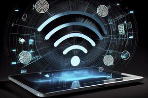 wi fi símbolo, sem fio trabalho em rede digital Oi tecnologia inovação conceito, livre Internet zona e ponto de acesso foto