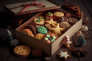 sortido Natal biscoitos dentro uma caixa foto