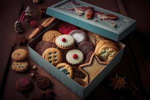 sortido Natal biscoitos dentro uma caixa foto