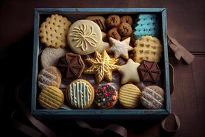 sortido Natal biscoitos dentro uma caixa foto