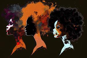 mês da história negra para ilustração dos tempos modernos com cor de tinta mulheres negras com silhueta de cabelo afro foto