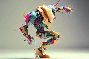 dançando robô - isto colorida robô é dançando para a generativo ai música dentro Está próprio cabeça. 3d foto