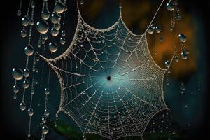 pingos de chuva em uma aranha rede. ai gerado foto