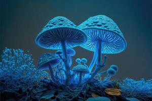 fungos azul fundo. ai gerado foto