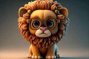 fofa desenho animado leão personagem 3d ai gerado foto