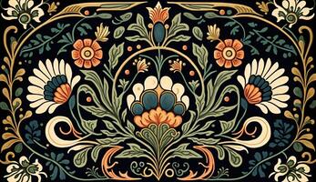 generativo ai, floral colorida padronizar. William Morris inspirado natural plantas e flores fundo, vintage ilustração. folk estilo foto