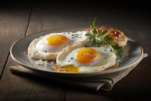 frito ovos fundo, saudável café da manhã. criada generativo ai foto