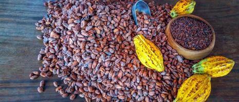 nibs de cacau são grãos de cacau que foram moídos a frio ou moídos a baixas temperaturas para formar grãos de cacau orgânicos minúsculos e amargos. foto