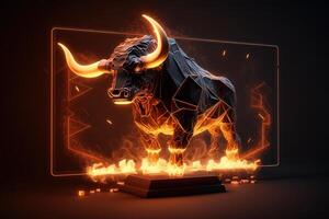 fogo escultura do touro, otimista divergência dentro estoque mercado e criptografia moeda. criada generativo ai foto