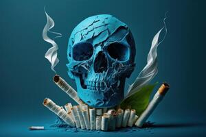 mundo não tabaco dia fundo, não fumar conceito com crânio e cigarro. generativo ai foto