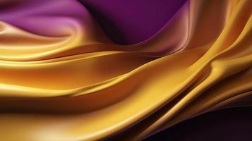 abstrato fundo com 3d onda brilhante ouro e roxa gradiente seda tecido. foto