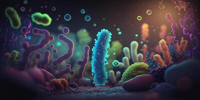bactérias células debaixo microscópio fundo, bactérias doença epidemia. generativo ai foto