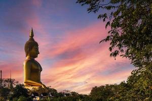 ampla dourado amarelo Buda às wat Muang, que é a importante religioso turista destino dentro ang Correia província dentro Tailândia foto