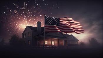 americano bandeira EUA bandeira acenando independência dia Tempo para revolução Julho 4º ai gerado foto