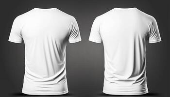 t - camisa brincar. branco em branco t - camisa frente e costas Visualizações. masculino roupas vestindo Claro atraente vestuário camiseta modelos modelo, generativo ai foto