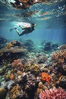 snorkel mergulho às tropical coral recife, criada com generativo ai foto