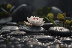 pequeno zen jardim fechar-se, criada com generativo ai foto