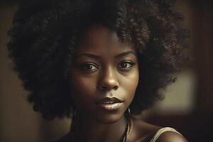 lindo afro americano mulher, criada com generativo ai foto