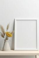 quadro, Armação brincar com amarelo flores em a mesa, criada com generativo ai foto