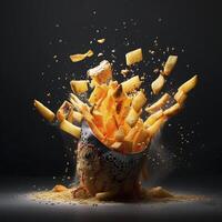 explodindo francês fritas, criada com generativo ai foto