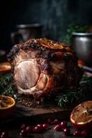 assado carne de porco pescoço dentro Natal estilo. foto
