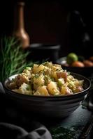 tradicional alemão batata salada com pepino, cebola e maionese. foto