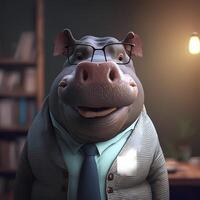 hipopótamo homem de negocios ilustração ai gerado foto