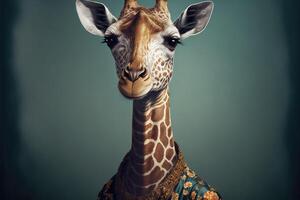 retrato do girafa dentro uma vitoriano vestir. ai gerado foto