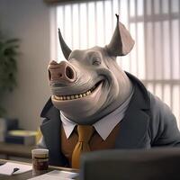 rinoceronte homem de negocios ilustração ai gerado foto