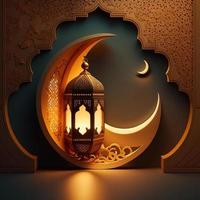 luminária em a parede do mesquita ornamental árabe lanterna com queimando vela brilhando às noite e cintilante dourado brilhando bokeh lanter foto