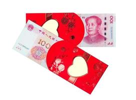 yuan ou rmb, chinês moeda com vermelho envelope foto