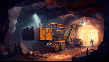 subterrâneo mineração carvão mineração dentro meu mineiro dentro subterrâneo meu em carvão mineração trabalhar. meu trabalhadores em subterrâneo Rochedo duro mineração Difícil Rocha meu equipamento trabalho dia ai gerado foto