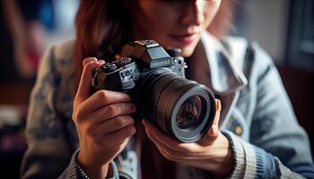 Câmera mundo fotografia dia, a beleza do a imagem ai gerado foto