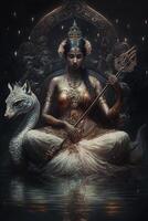 deusa saraswati digital arte cósmico brilhando imagem generativo ai foto