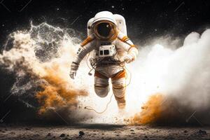 astronauta robô iniciando para correr, misturado meios de comunicação, generativo ai foto