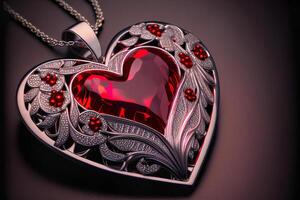 coração em forma vermelho rubi colar pingente - generativo ai. foto