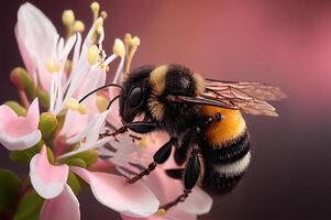 abelha encontro pólen em Primavera flores - generativo ai. foto