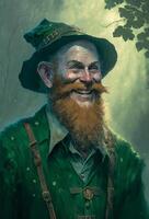 retrato ilustração do uma vermelho barbudo duende personagem dentro uma floresta - generativo ai. foto