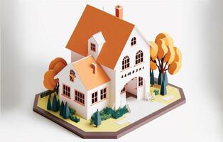 cortar papel escultura ilustração do pequeno casa - generativo ai. foto