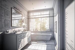arquitetônico rude exploração desenhando do uma personalizadas banheiro interior - generativo ai. foto