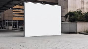 generativo ai, realista rua grande Painel publicitário zombar acima em branco para apresentação anúncio. ao ar livre placa em branco dentro a futurista cidade, o negócio conceito foto