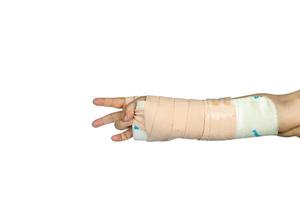 mão fazer fisica terapia para quebrado pulso a partir de acidente isolado em branco plano de fundo, recorte caminho foto